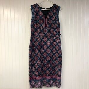 Maggie London Floral Pink Navy Sleeveless Patterned Dress VNeck Size 14